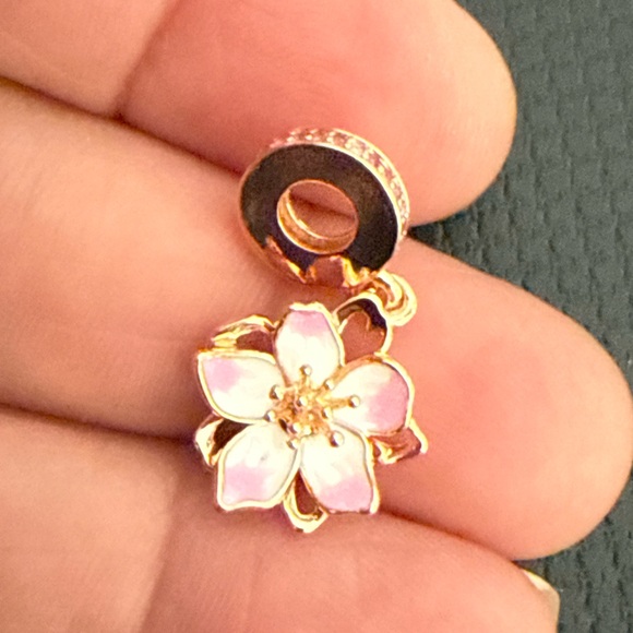 Rose Gold and Pink Flower Charm - Picture 3 of 4